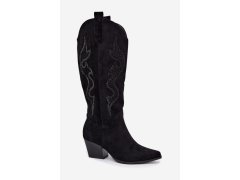 Dámské kozačky s ozdobou s podpatkem a vysokým podpatkem černé Greyla 8
