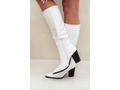 Zateplené kozačky na zip, podpatek, eko kůže, bílé Drelia 5