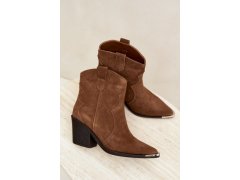 Kožené semišové kozačky na podpatku s&nbsp;vyhříváním, barva camel, Pelsa 3