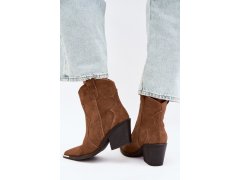 Kožené semišové kozačky na podpatku s&nbsp;vyhříváním, barva camel, Pelsa 7