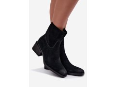 Dámské kotníkové boty z přírodní semišové kůže na podpatku černé Iveris 6