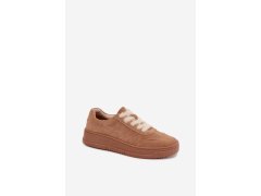 Semišové tenisky s kožíškovým šněrováním kobbo 79655 Camel 5