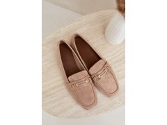 Mokasiny loafersy dámské s ozdobným prvkem béžové Evelora 2