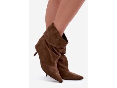 Přezkové kotníkové boty typu slouchy na podpatku khaki Loralia 4
