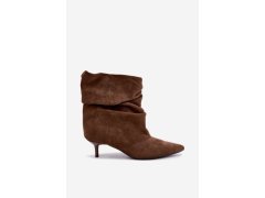 Přezkové kotníkové boty typu slouchy na podpatku khaki Loralia 5