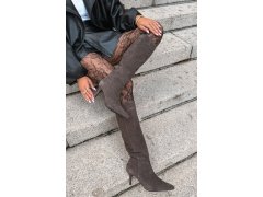 Semišové kozačky na podpatku s&nbsp;vyhříváním slip-on big star uu274495 tmavě hnědé 6