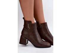 Kožené kotníkové boty na podpatku s&nbsp;vyhříváním d&a cr62-3442 hnědé 5