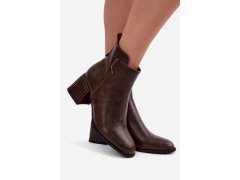 Kožené kotníkové boty na podpatku s&nbsp;vyhříváním d&a cr62-3442 hnědé 7