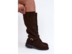 Dámské kožené semišové kozačky s přezkou vinceza 89168 čokoládové 4