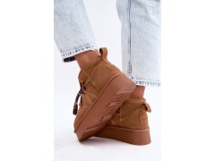 Kožené semišové zimní boty na platformě s šněrováním goe uu2n4920 Camel 1