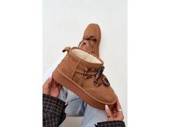 Kožené semišové zimní boty na platformě s šněrováním goe uu2n4920 Camel 2