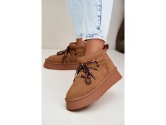 Kožené semišové zimní boty na platformě s šněrováním goe uu2n4920 Camel 4