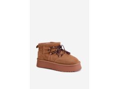 Kožené semišové zimní boty na platformě s šněrováním goe uu2n4920 Camel 5