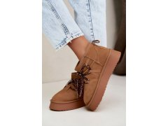 Kožené semišové zimní boty na platformě s šněrováním goe uu2n4920 Camel 6
