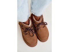 Kožené semišové zimní boty na platformě s šněrováním goe uu2n4920 Camel 7
