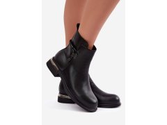 Dámské kožené zimní kotníkové boty s ozdobným páskem d&a mk62-7025 Černé 7