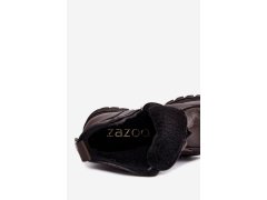 Dámské kožené zateplené kozačky zazoo 60594 Hnědé 2