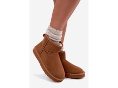 Kožené semišové sněhule s vyhříváním camel Amandine 7