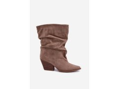 Dámské vrásčité kotníkové boty na štíhlém podpatku slip-on béžové Cazela 6