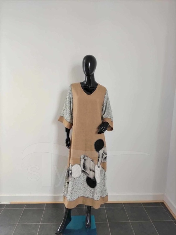Šaty Len - kameny pískové - Oděvy Dámské šaty celoroční