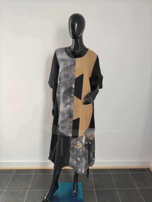 Šaty Len - vesmír pískový - Oděvy Dámské šaty celoroční