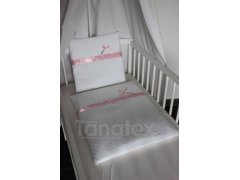 Plymo Exclusive - 4dílná sada - štykovaná bavlna bílá s růžovou stuhou
