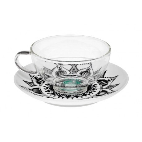 Mandala lotos 0,2 l - skleněný šálek s porc.podšálkem - Čajové a kávové nádobí Skleněné hrnky, šálky