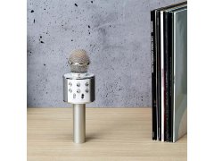 Bezdrátový karaoke mikrofon s reproduktorem a Bluetooth stříbrný 3
