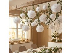 Bílá papírová dekorace Pompom 20 cm 5 ks