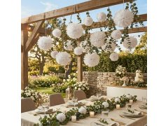 Bílá papírová dekorace Pompom 20 cm 5 ks 5