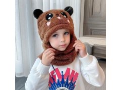 Čepice s&nbsp;nákrčníkem medvídek s&nbsp;ušima - hnědá