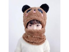 Čepice s&nbsp;nákrčníkem medvídek s&nbsp;ušima - hnědá 6