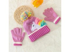 Dětská zimní sada čepice a&nbsp;rukavic s&nbsp;jednorožcem