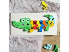 Dřevěné puzzle s čísly - krokodýl