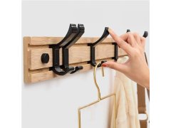 Dřevěný věšák s&nbsp;5 kovovými háčky 50 cm 2