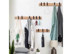 Dřevěný věšák s&nbsp;5 kovovými háčky 50 cm 3