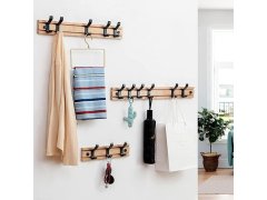 Dřevěný věšák s&nbsp;5 kovovými háčky 50 cm 5