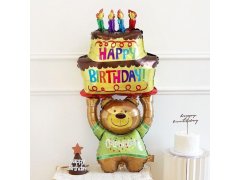 Fóliový balónek 100 cm - narozeninový medvídek