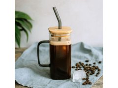 Hranatá sklenice s&nbsp;víčkem, brčkem a&nbsp;uchem - 350 ml
