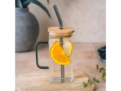 Hranatá sklenice s víčkem, brčkem a uchem - 350 ml 4