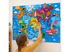 Plstěná dětská mapa světa se zvířátky a památkami