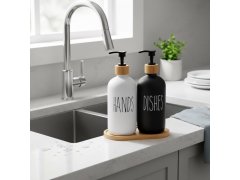 Sada dávkovačů s&nbsp;pumpičkou na mýdlo a&nbsp;jar na podnose 2