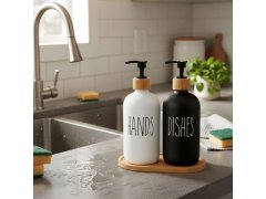 Sada dávkovačů s&nbsp;pumpičkou na mýdlo a&nbsp;jar na podnose 3