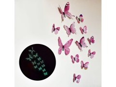 Set svítících motýlků na zeď - růžový 1