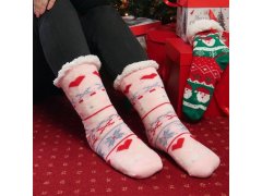 Vánoční hřejivé ponožky s kožíškem - sváteční ornamenty
