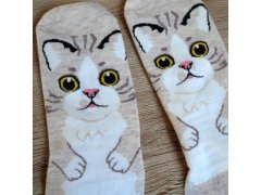 Veselé ponožky s&nbsp;kočičkou - béžové 2