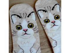 Veselé ponožky s&nbsp;kočičkou - béžové 7