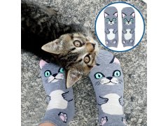 Veselé ponožky s kočičkou - šedé