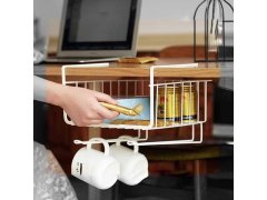 Závěsný kovový košík s&nbsp;háčky - bílý