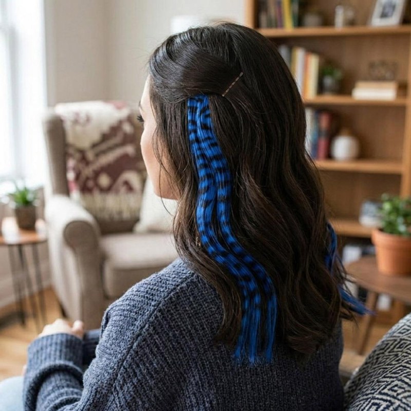 Barevný clip in pramínek 45 cm, mývalí ocas - modrý - Dárky